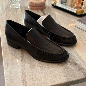 Vince Classic Black Rouched Leather Loafers